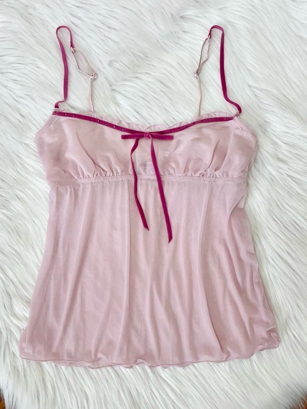 Vintage Pink Tank with Magenta Trim and Bow